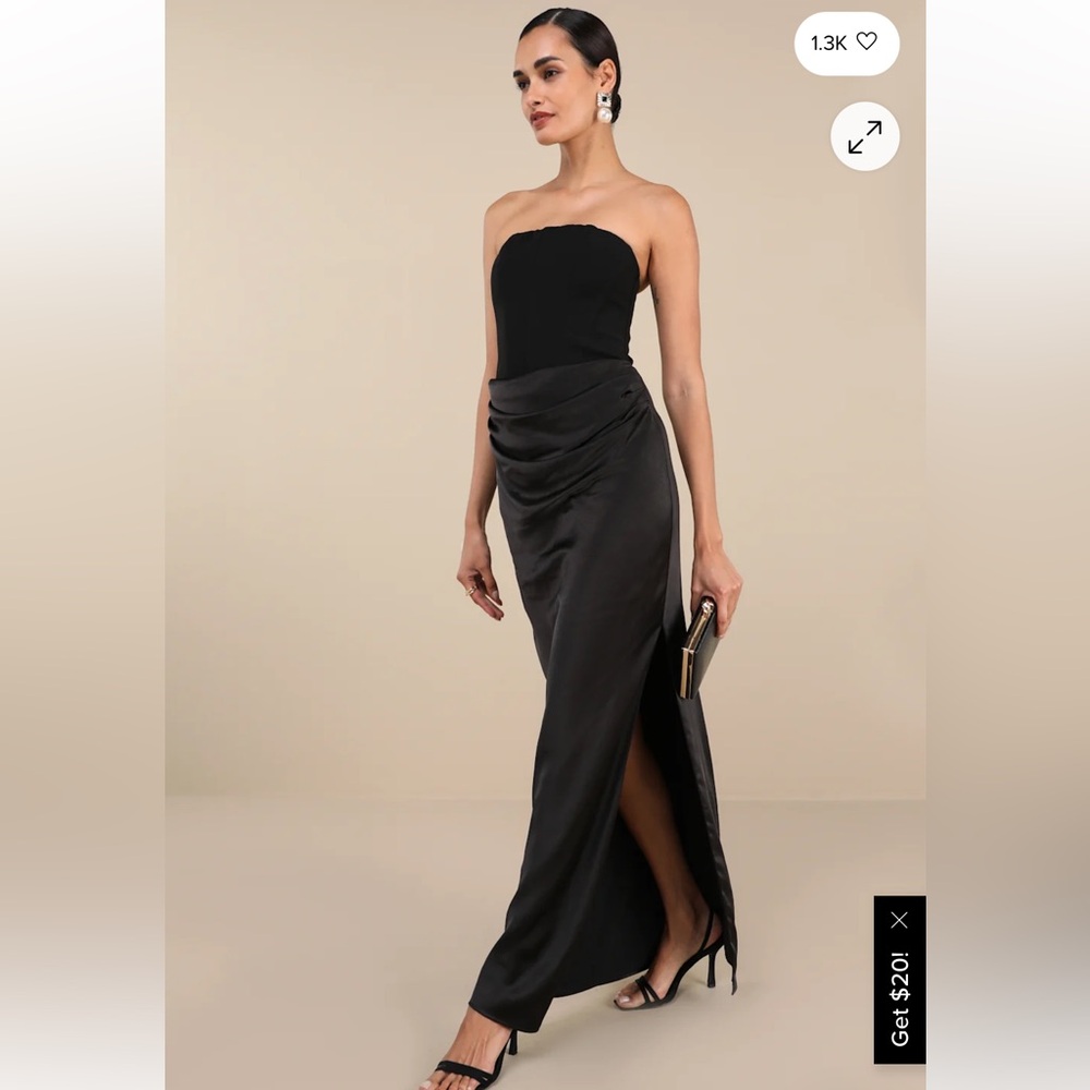 Lulu's Black Strapless Draped Satin Gown